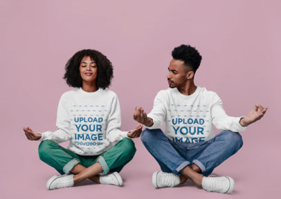 Sweatshirt Mockup Featuring a Couple Meditating