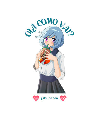 T-Shirt Design Template Featuring an Anime Girl Drinking Bubble Tea