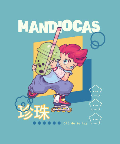 T-Shirt Design Maker Featuring a Cute Anime Character Holding a Big Bubble Tea Cup