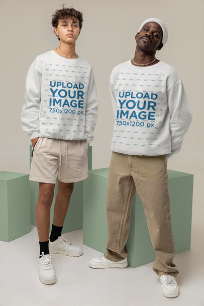 Sweatshirt Mockup of Two Men Posing at a Studio With Cubes m26203
