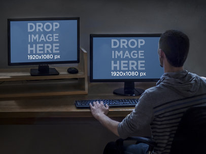 Desktop PC Mockup - Two Screens at Night