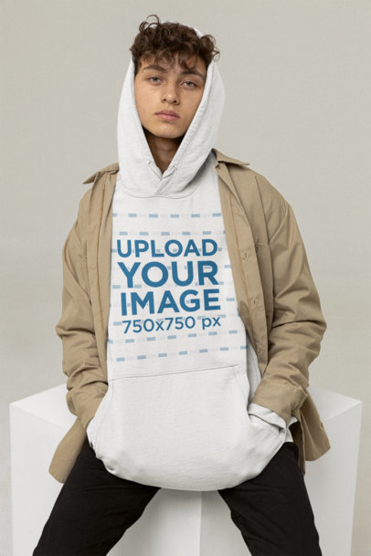 Mockup of a Man Covering His Hair With His Pullover Hoodie