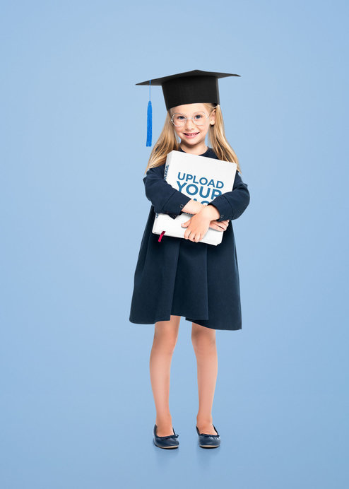 Book Mockup Featuring a Happy Girl With a Graduation Gown