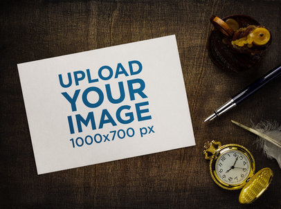 Dark Academia-Themed Mockup Featuring a Horizontal Flyer