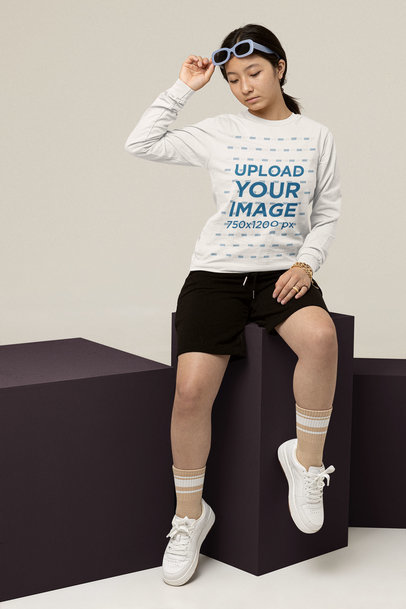 Long-Sleeve Tee Mockup Featuring a Teenager With a Skater Look