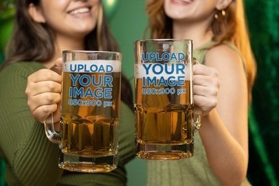Irish-Themed Mockup of Two Happy Women Holding Two Beer Glasses