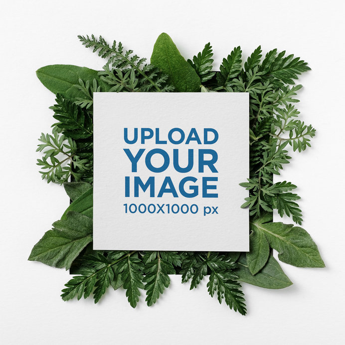 Mockup of a Square Flyer on an Ornament of Leaves