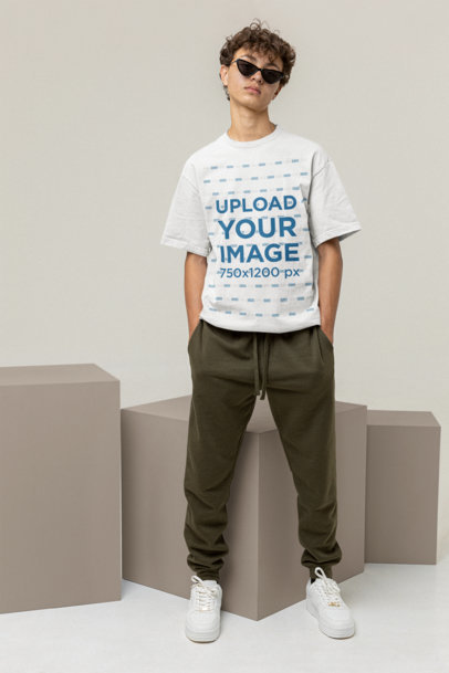 Mockup of a Man Wearing a Cool Oversized T-Shirt