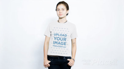 Distortion Video of a Young Girl Wearing Round Neck Tee Against White Background a13720
