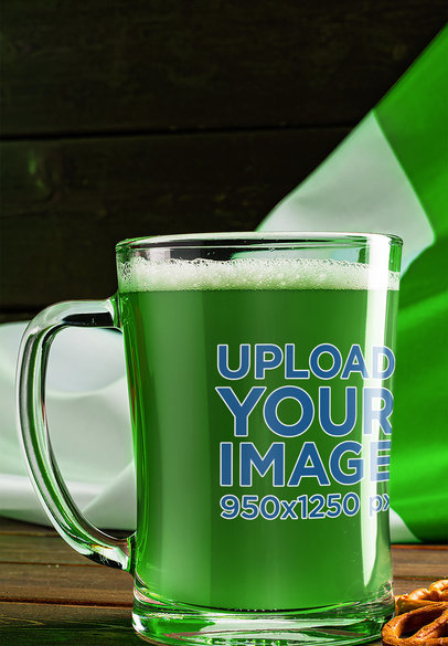 Beer Mug Mockup for St Patrick's Day Featuring an Irish Flag