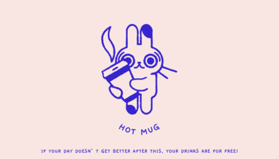 Coffee-Themed Front Business Card Maker Featuring a Cute Illustrated Bunny 5227