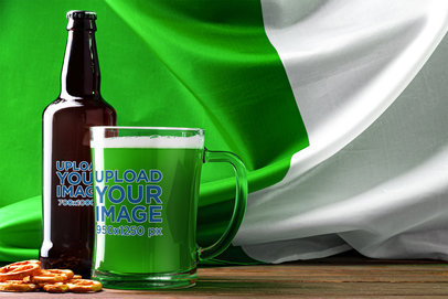 Beer Bottle and Glass Mug Mockup Featuring a St Patrick's Day Theme