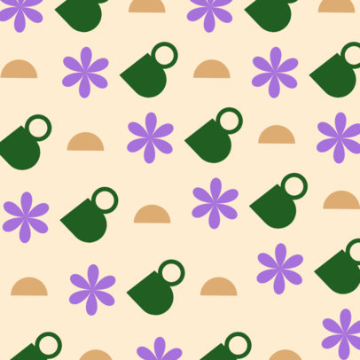Illustrated Print Pattern Design Generator Featuring Coffee Mugs and Flowers