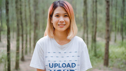 Oversized T-Shirt Mockup of a Young Woman with Dyed Hair in the Forest m17231 r-el2