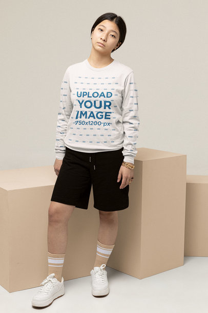 Mockup of a Teen Girl Wearing a Long Sleeve Tee