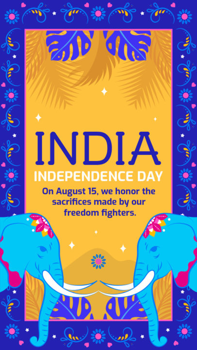 Instagram Story Maker Featuring an India's Independence Day Theme and Two Elephant Graphics 4756