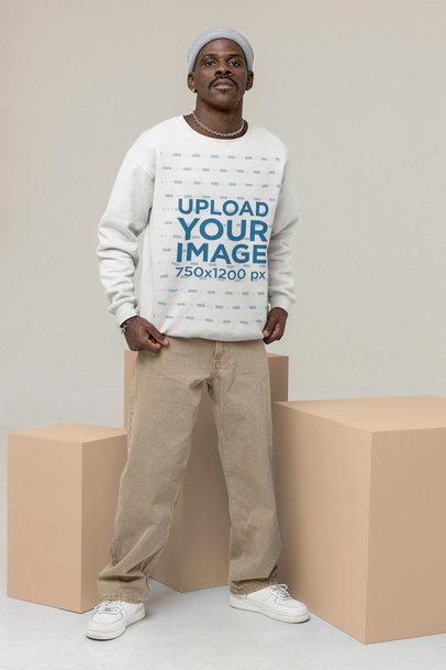 Sweatshirt Mockup Featuring a Man Wearing a Streetwear Outfit
