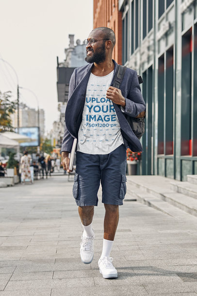 Heathered Tee Mockup of a Happy Man Wearing a Blazer and Shorts m11674-r-el2