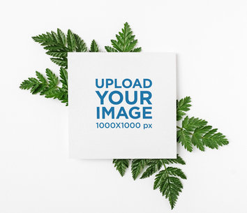 Wedding Program Mockup Featuring a Plain Background and Some Leaves