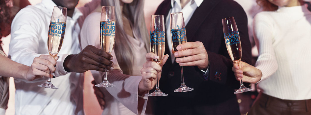 Mockup Featuring a Group of People Holding Wine Glasses