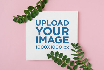 Wedding Program Mockup Featuring Some Leaves 