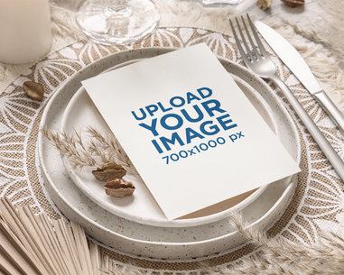 Mockup of a Wedding Program Placed on a Boho Aesthetic Table