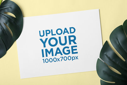 Mockup of a Flyer Placed on a Customizable Surface Featuring Two Leaves m27502 r-el2