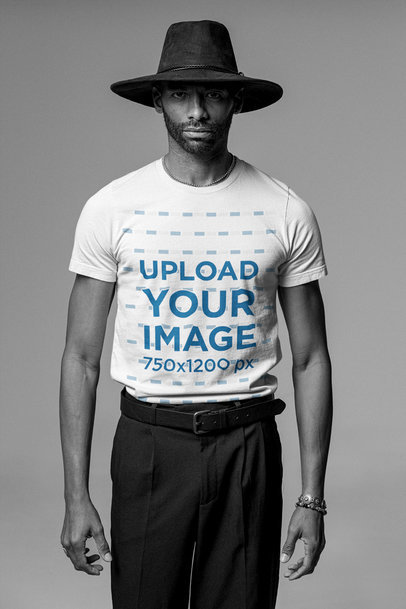 Monochromatic Mockup of a Tall Fashionable Man Wearing a T-Shirt