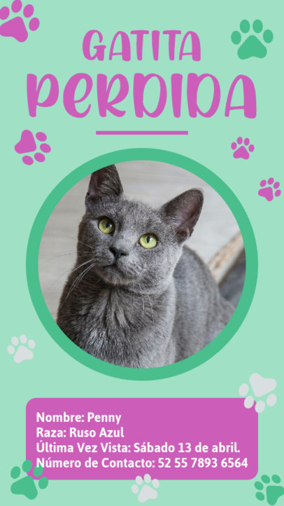 Facebook Story Template Featuring a Missing Cat Picture