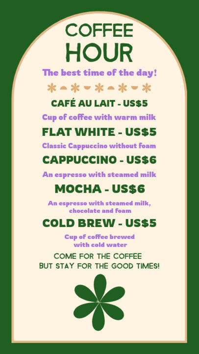 Instagram Story Generator for a Coffee Shop Menu Featuring a Flower Icon