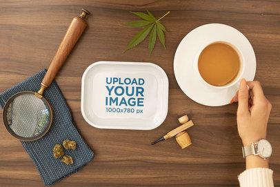 Rolling Tray Mockup of a Woman About to Enjoy a Cup of Tea m25440