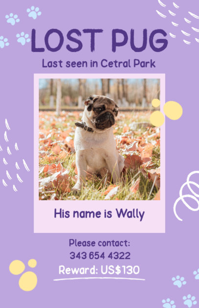 Lost Dog Flyer Creator Featuring a Pug and Dog Tracks Graphics