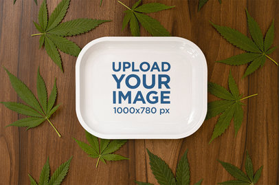 Mockup of a Rolling Tray with Cannabis Leaves Around It M25437