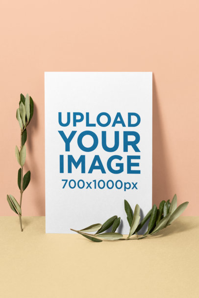 Mockup of a Flyer Leaning Against a Wall Featuring Some Plants