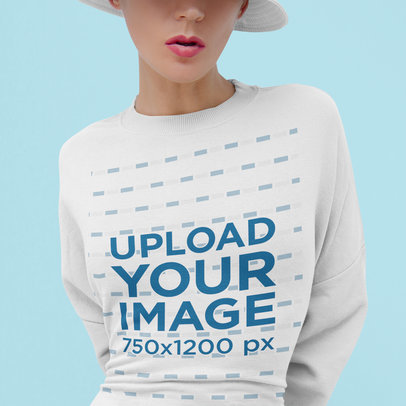 Crewneck Sweatshirt Mockup Featuring a Woman Wearing Pink Lipstick
