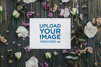 Mockup of a Wedding Program Featuring Some Flower Petals