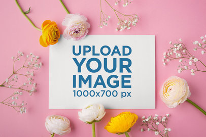 Mockup of a Horizontal Flyer with Flowers Around It