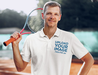 Polo Shirt Featuring a Happy Tennis Player Carrying a Racket