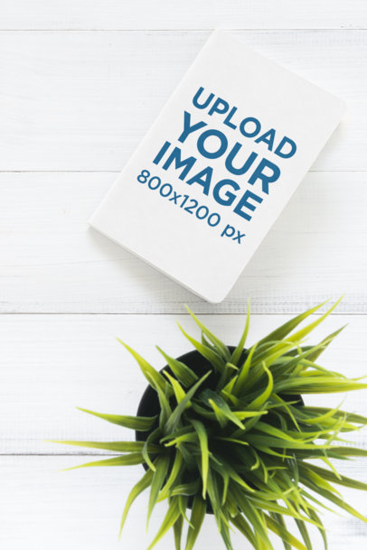 Book Mockup Featuring a White Wooden Table and a Small Plant m9257 r-el2