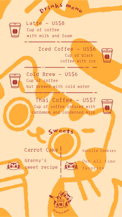 Instagram Story Creator Featuring a Coffee Shop Menu and Cat Graphics