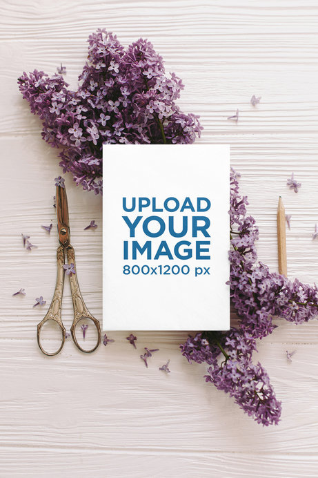 Wedding Mockup Featuring an A5 Flyer and Flowers