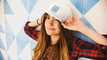 Young White Woman Wearing A Hat Takes It Off Stop Motion Mockup a13704b