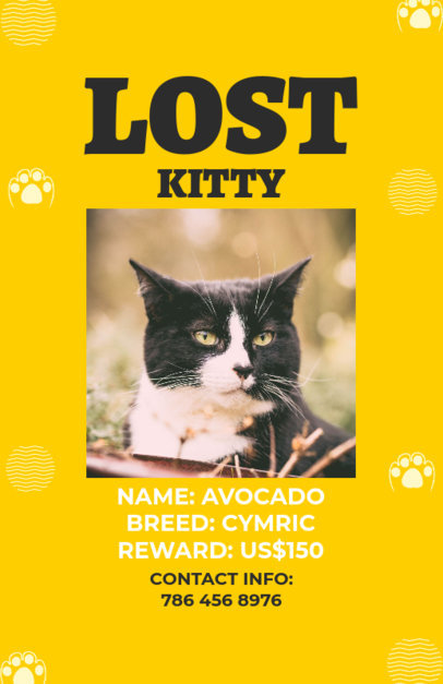 Missing Cat Flyer Template Featuring a Picture and Paws Icons