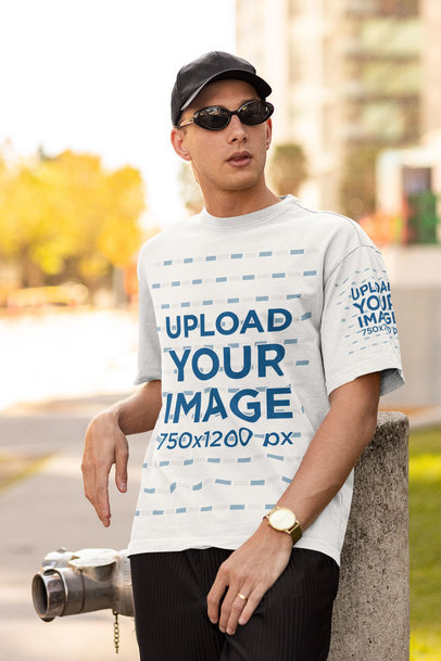 Mockup of a Man Wearing a Tee with a Customizable Sleeve