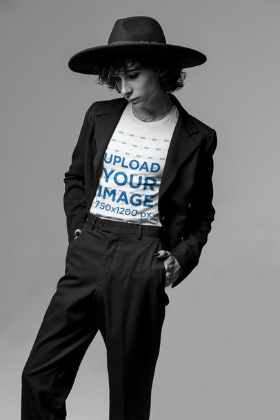 Monochromatic Mockup of a Chic Man Wearing a T-Shirt