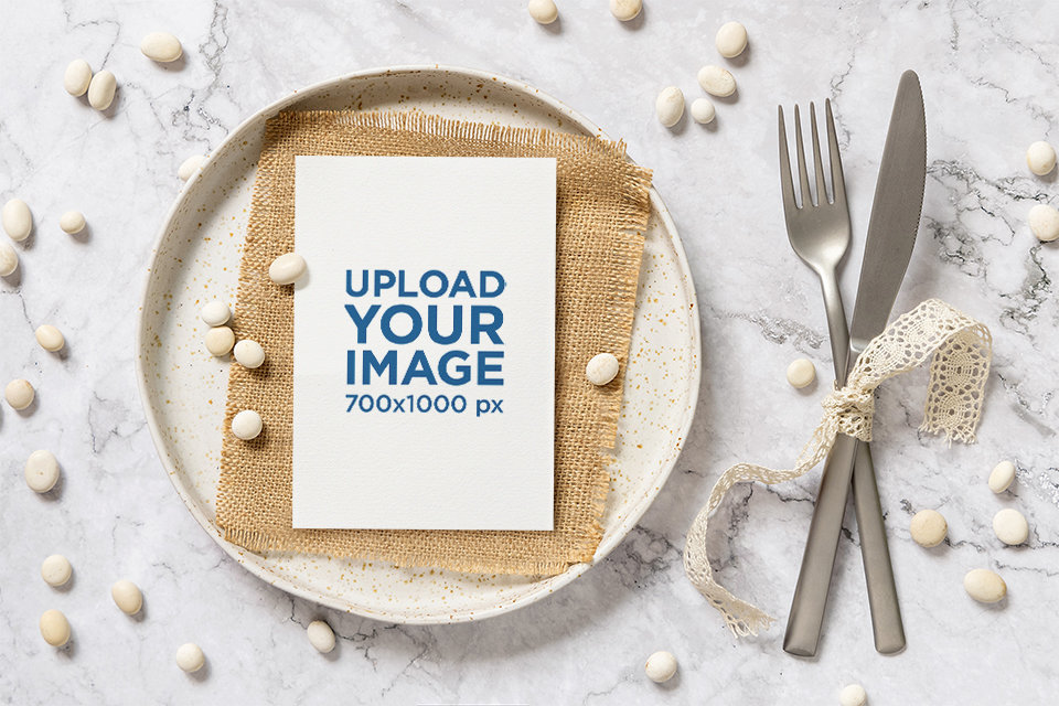 Wedding Program Mockup Featuring an Elegant Table Setting
