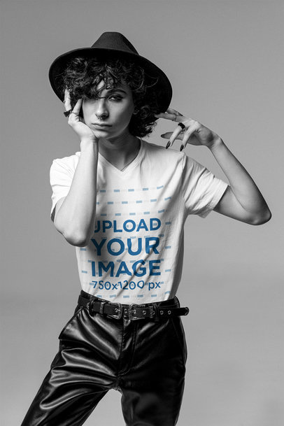 Monochromatic Mockup Featuring a Man Wearing a V-Neck Tee 