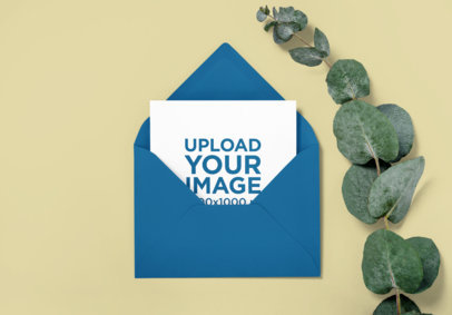 Wedding Program Mockup Featuring an Envelope and a Plant m25132 r-el2