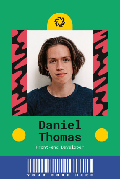 Front-View Staff ID Card Template Featuring Wavy Background Patterns