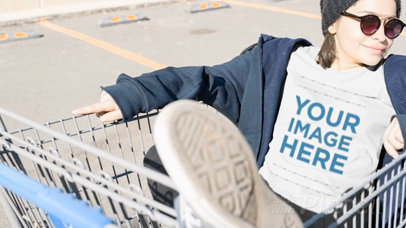 Woman on Shopping Cart Wearing a T-Shirt Video